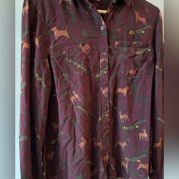 Beach Lunch Lounge Alana Dog Print Button Up Top Women Medium - Picture 12 of 13